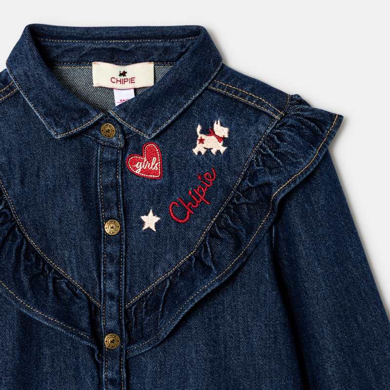 Robe en denim brodée bleue fille Chipie