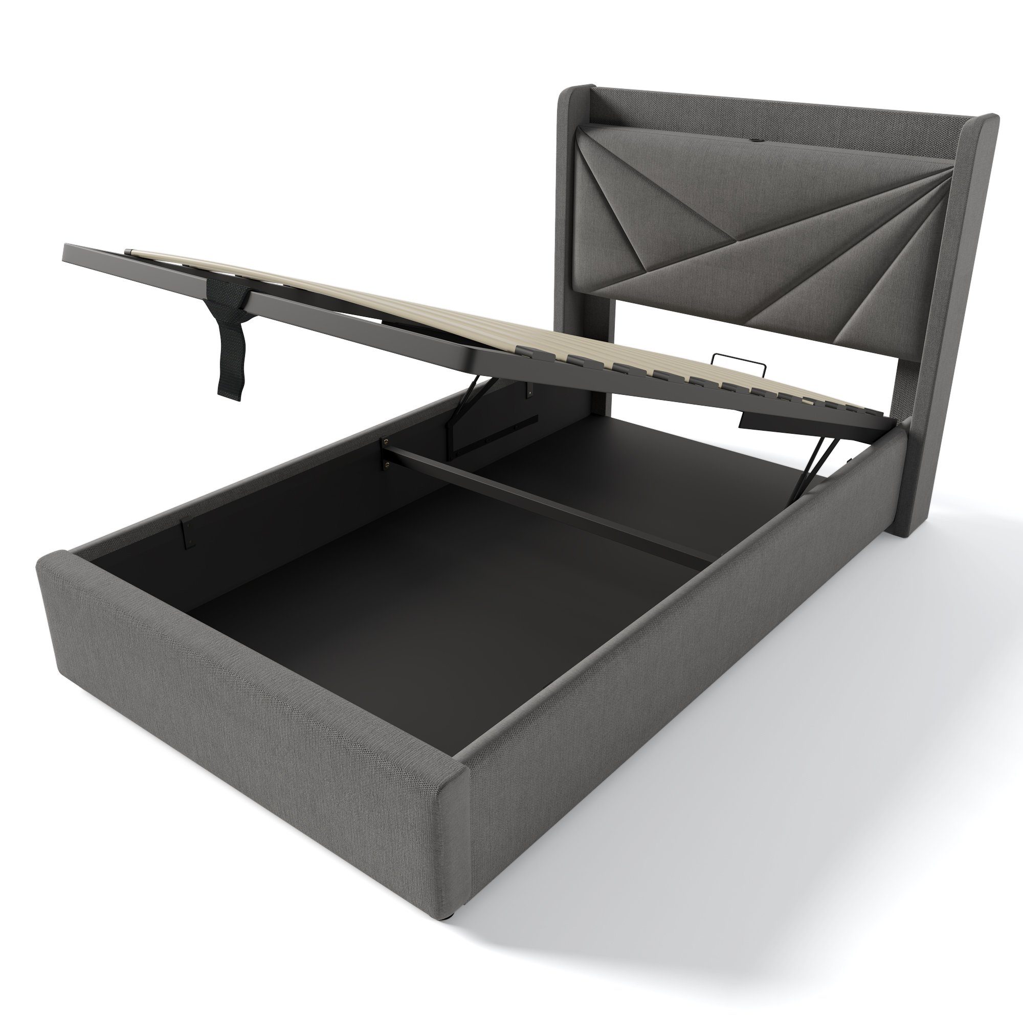 Ulife Polsterbett Doppelbett Stauraumbett mit USB /Typ C, Ladefunktion, Leinen, 90 × 200 cm