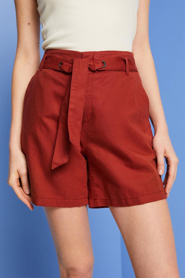Shorts mit Bindegürtel, Baumwoll-Leinenmix