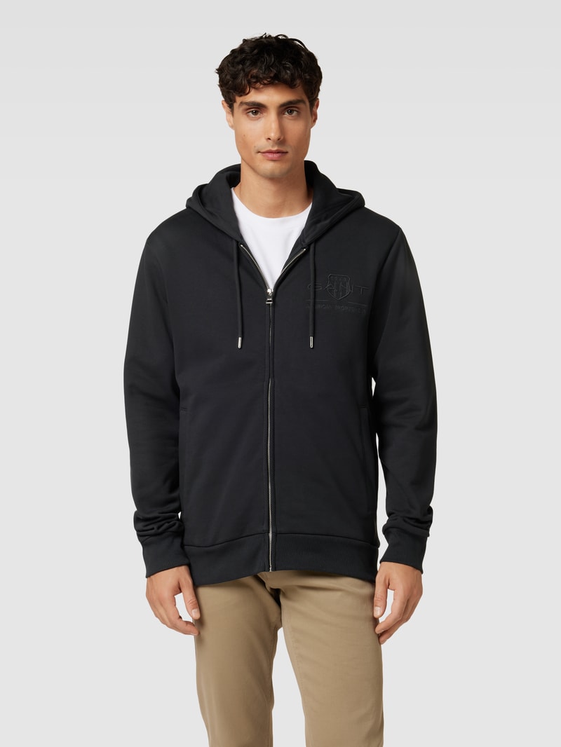 Sweatjacke mit Label-Stitching in schwarz