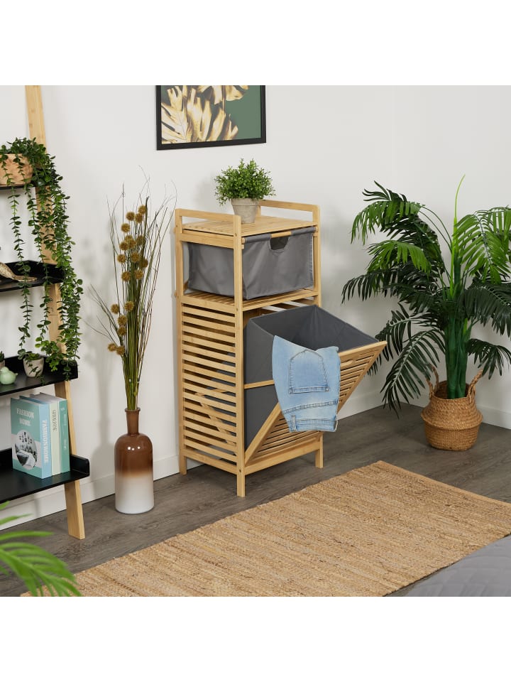 relaxdays Wäschekorb in Natur/ Grau - (B)40 x (H)95 x (T)33 cm günstig kaufen onesize