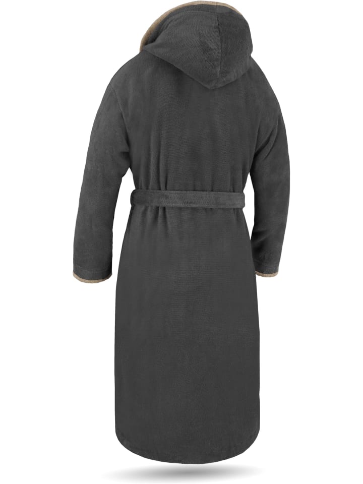 normani Unisex Baumwoll-Bademantel Rob in Schwarz/Beige günstig kaufen
