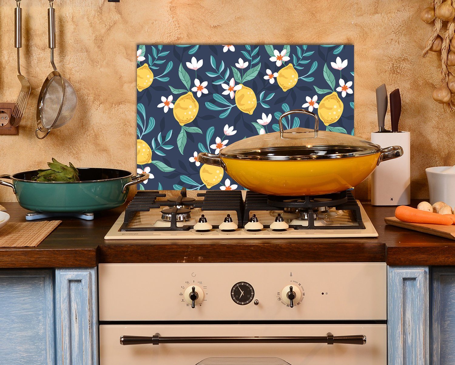 queence Küchenrückwand Zitronen - Lemons - Spritzschutz Wandschutz für Herd & Spüle, (1-tlg), 60x40x0,3 cm - Hitzebeständig - Herdspritzschutz - Alu-Dibond