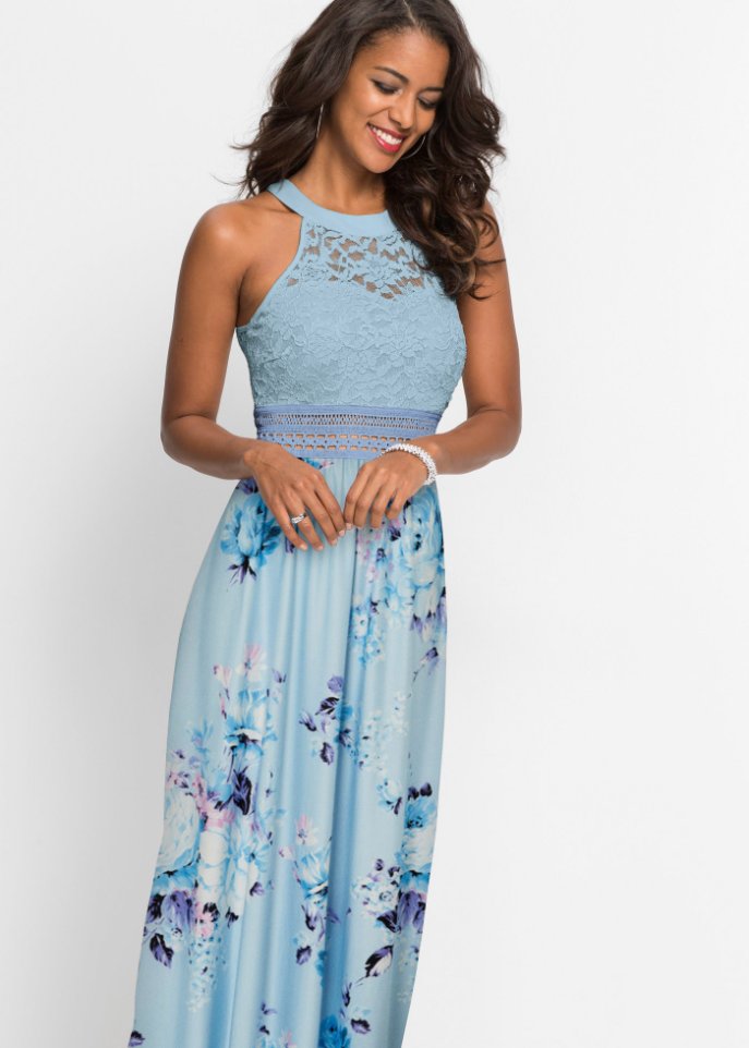 Sommer-Maxikleid mit Blumen-Print und Spitze