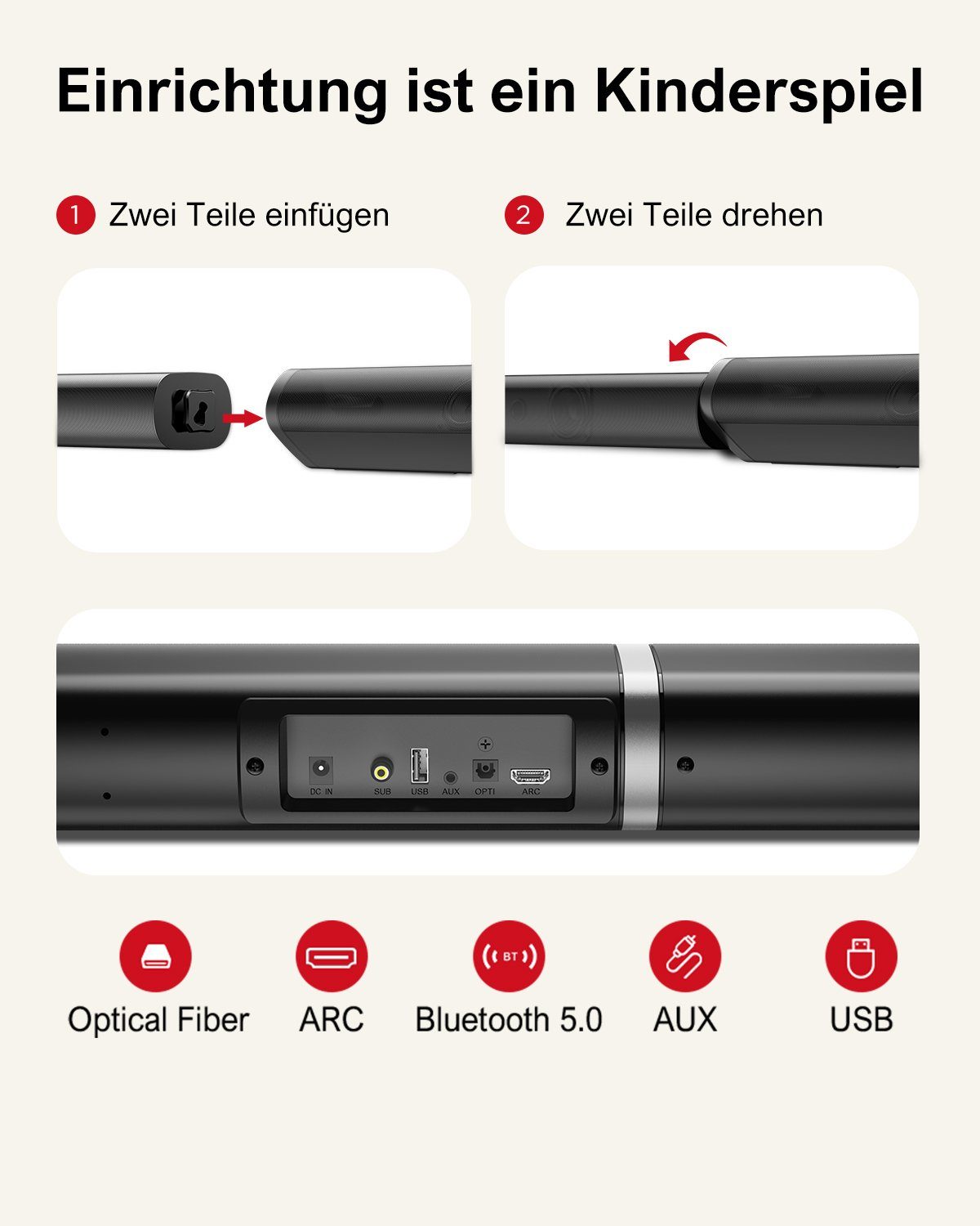 Ultimea Tapio VII 2.1 CH Soundbar (ARC, USB, Optical, 190 W, mit Subwoofer)