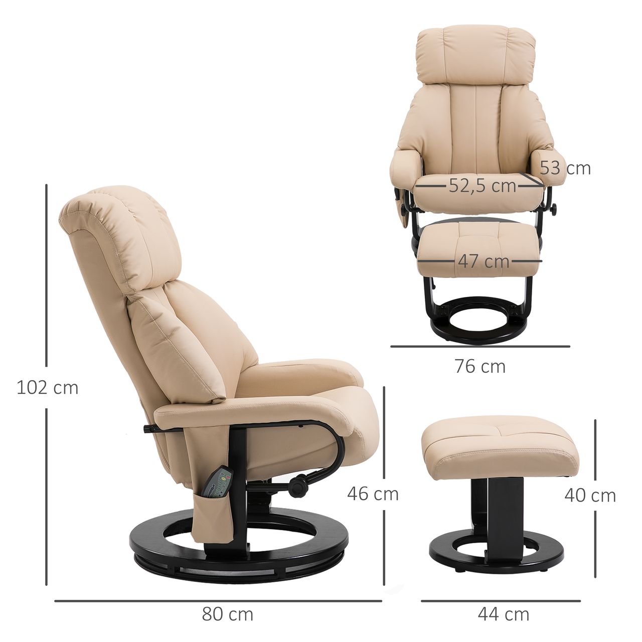HOMCOM Relaxsessel mit Liegefunktion Massagesessel inkl. Hocker Fernsehsessel