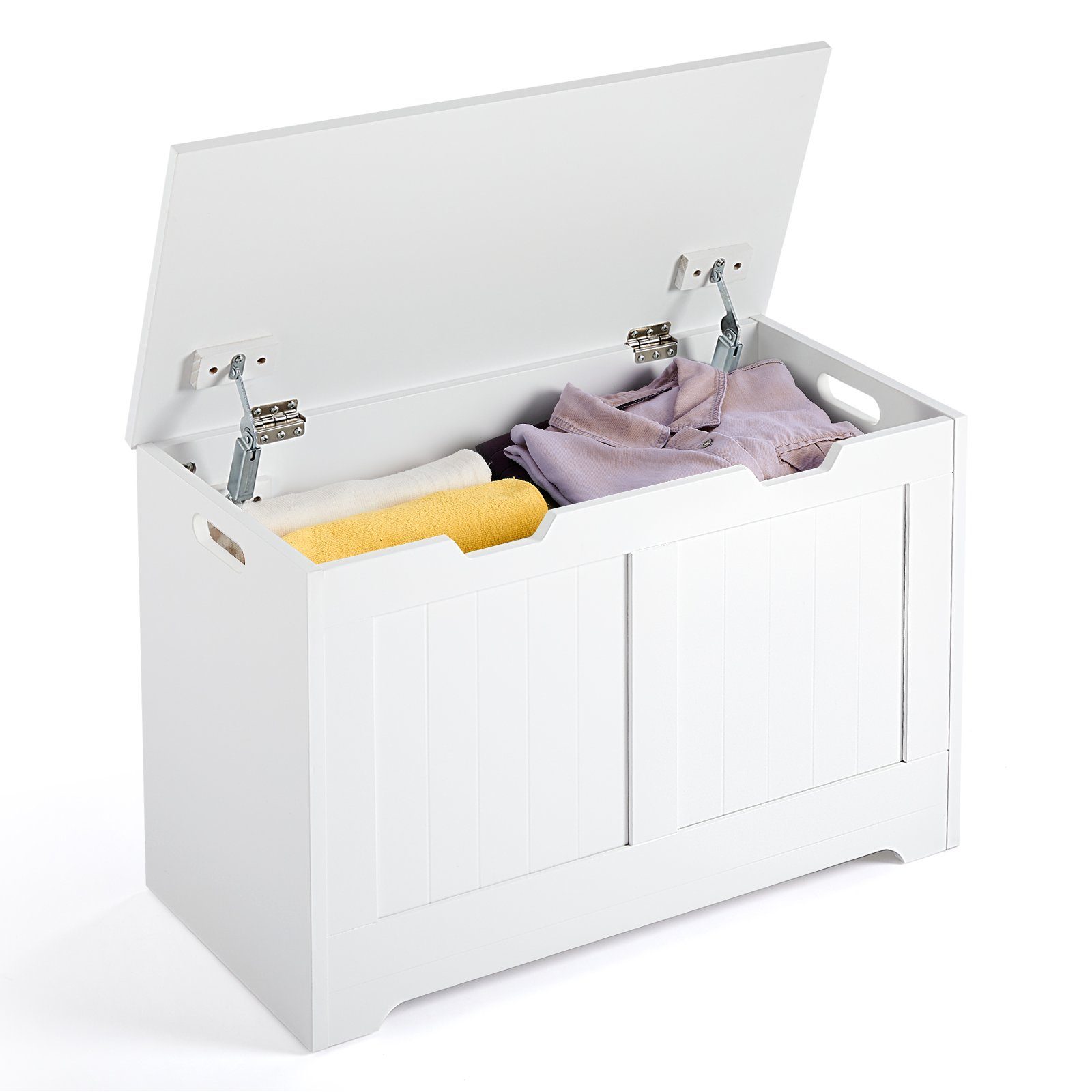 Meerveil Badkommode Badezimmerschrank, Spielzeugkiste, Sitztruhe, Sitzbank, Sitzhocker, 72 x 48 x 36 cm, Weiß
