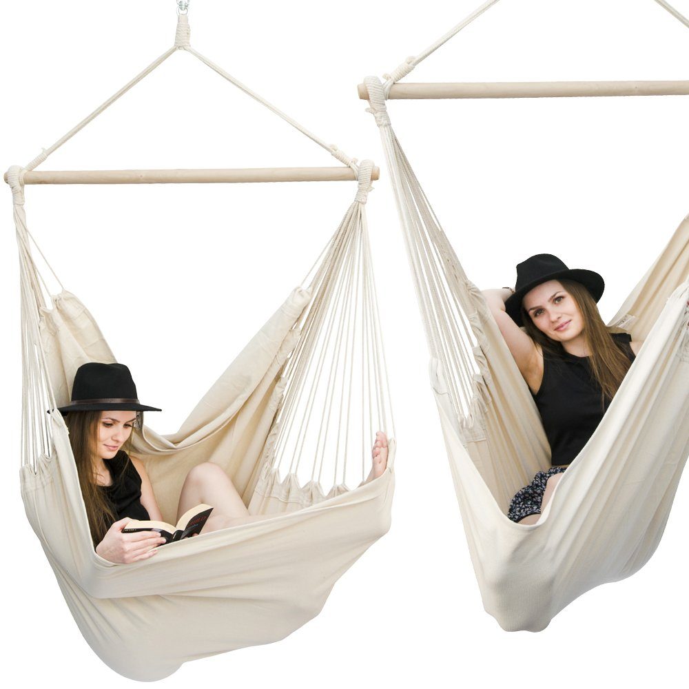 AMANKA Hängematte XXL Hängesessel Hängestuhl 2 Pers. Sitz bis 150 kg, 185x130 cm + 360°Swivel Beige