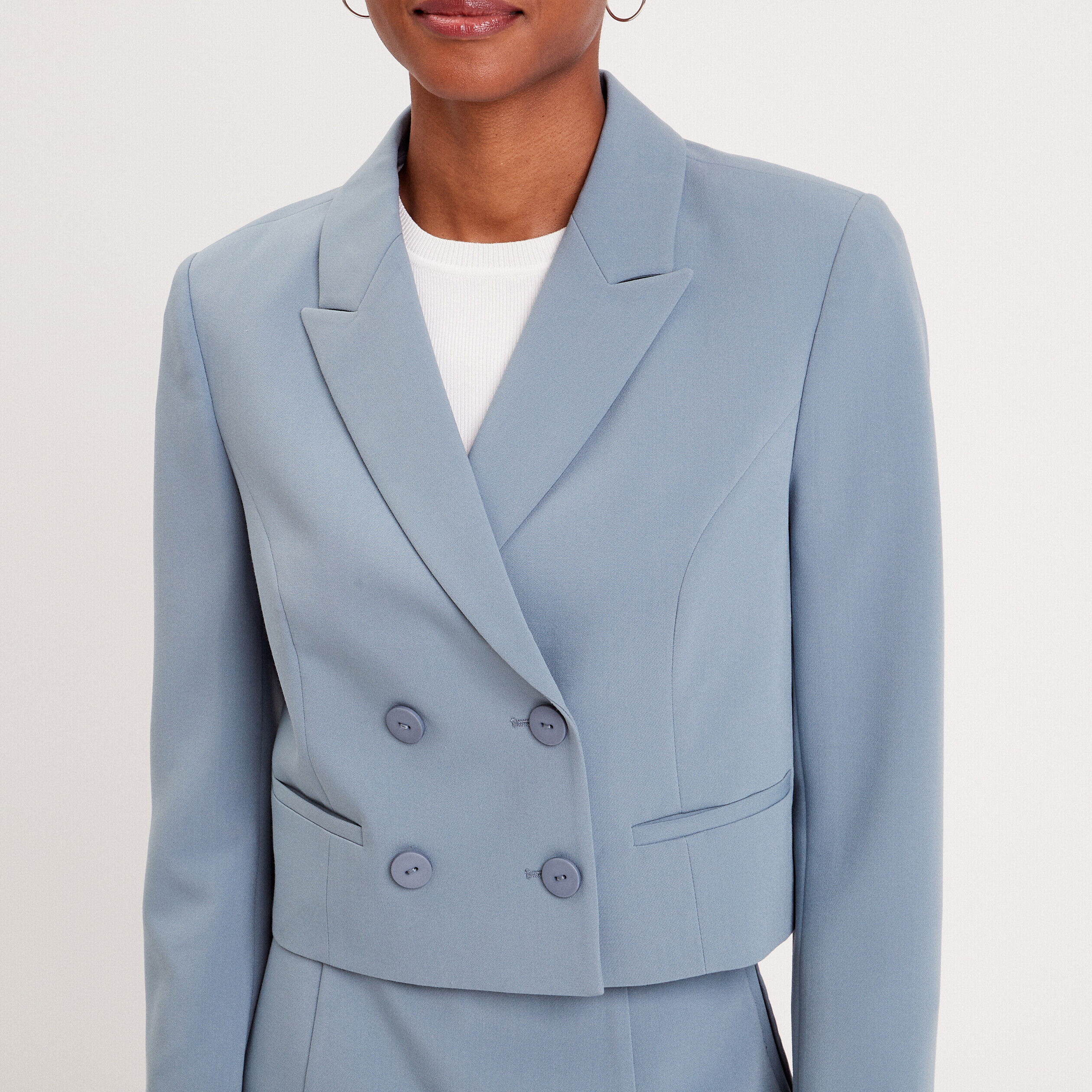 Veste blazer courte droite bleu gris femme | Cache Cache