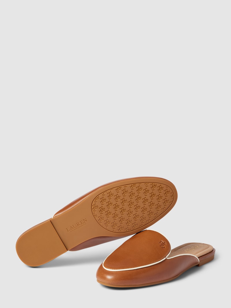 Pantoletten aus Leder mit Label-Detail Modell 'ALIANA' in cognac