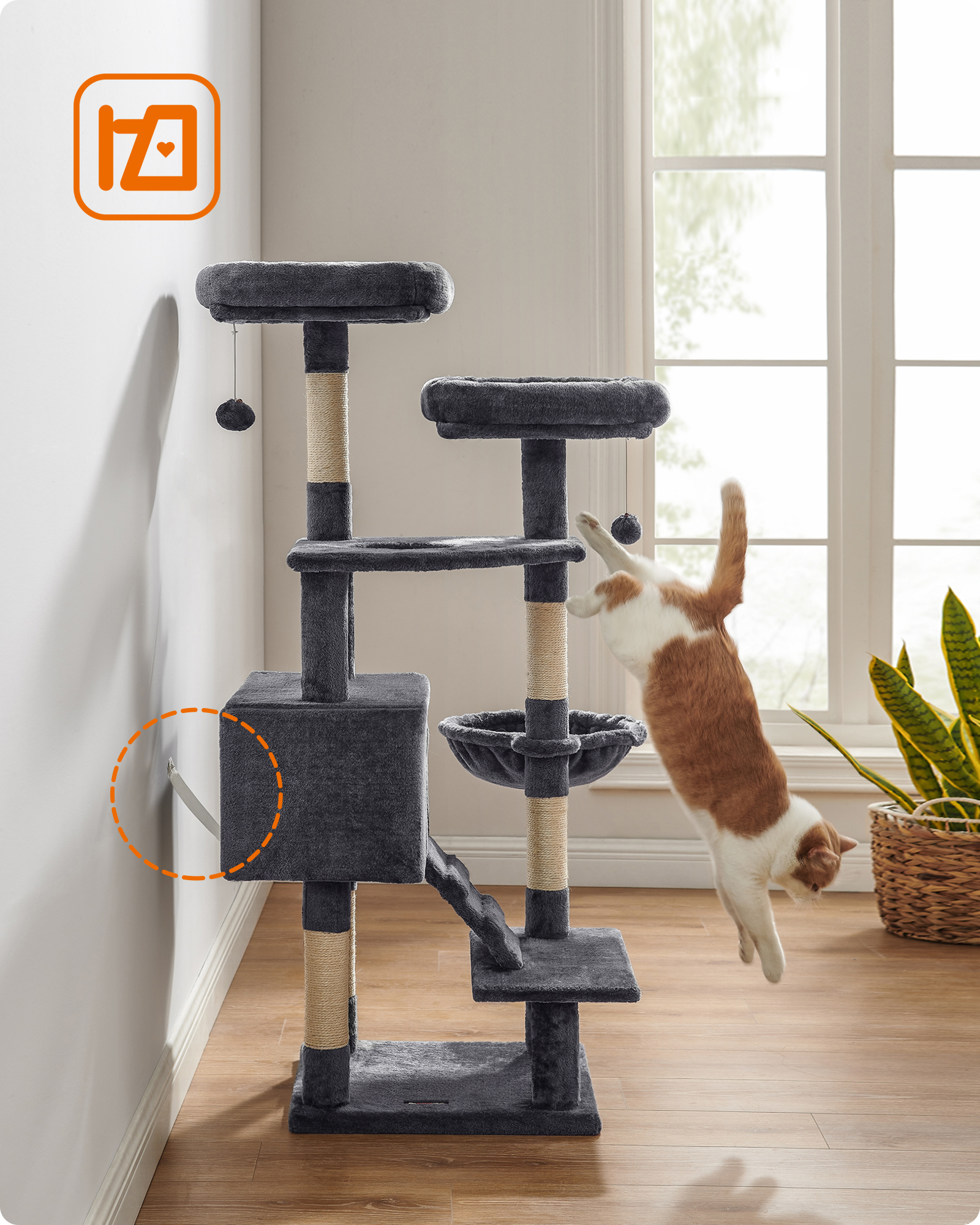 FEANDREA Kratzbäume FEANDREA Katzenbaum 142cm rauchgrau dunkelgrau