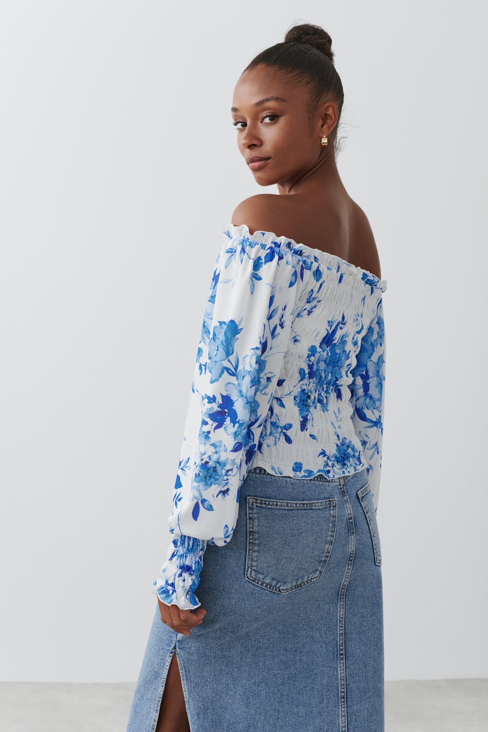 Off shoulder smock top