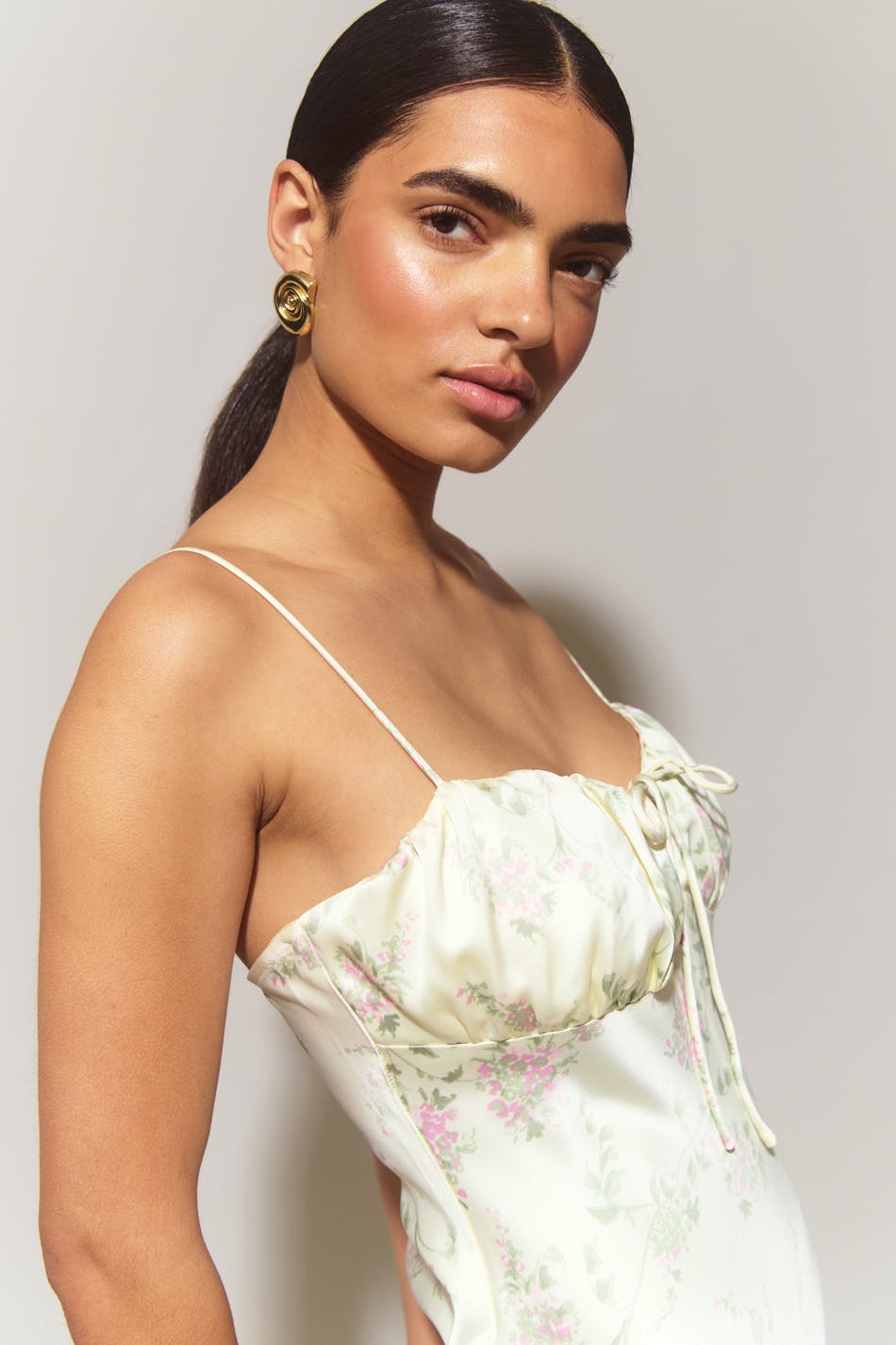 Gathered bust midi strap dress