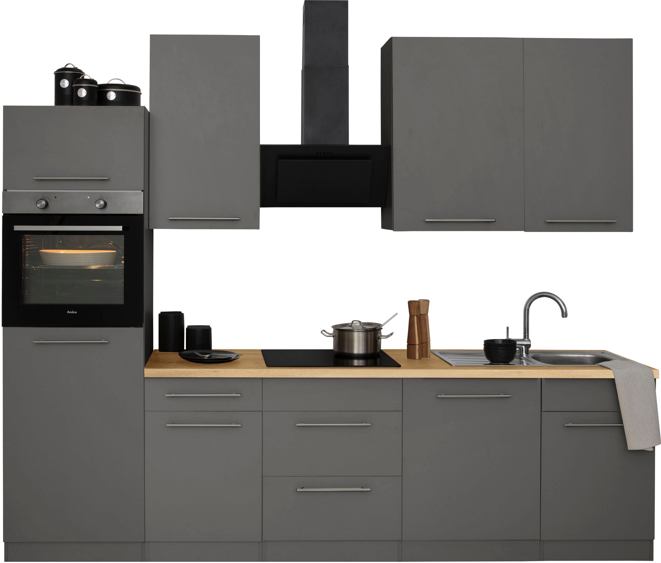 wiho Küchen Küchenzeile Unna, mit E-Geräten, Breite 280 cm