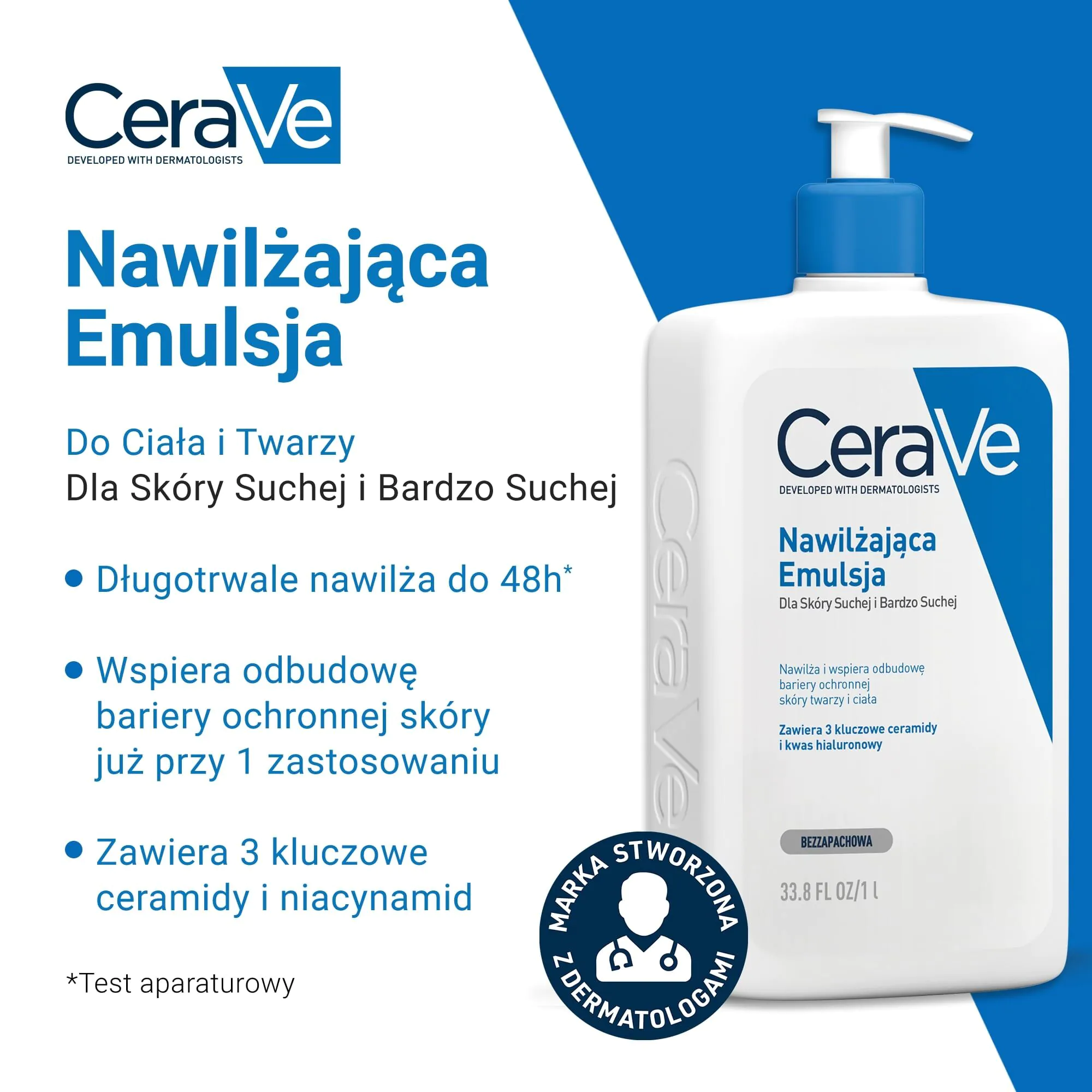 „CeraVe“ drėkinamoji emulsija normaliai, sausai ir labai sausai odai, 1000 ml