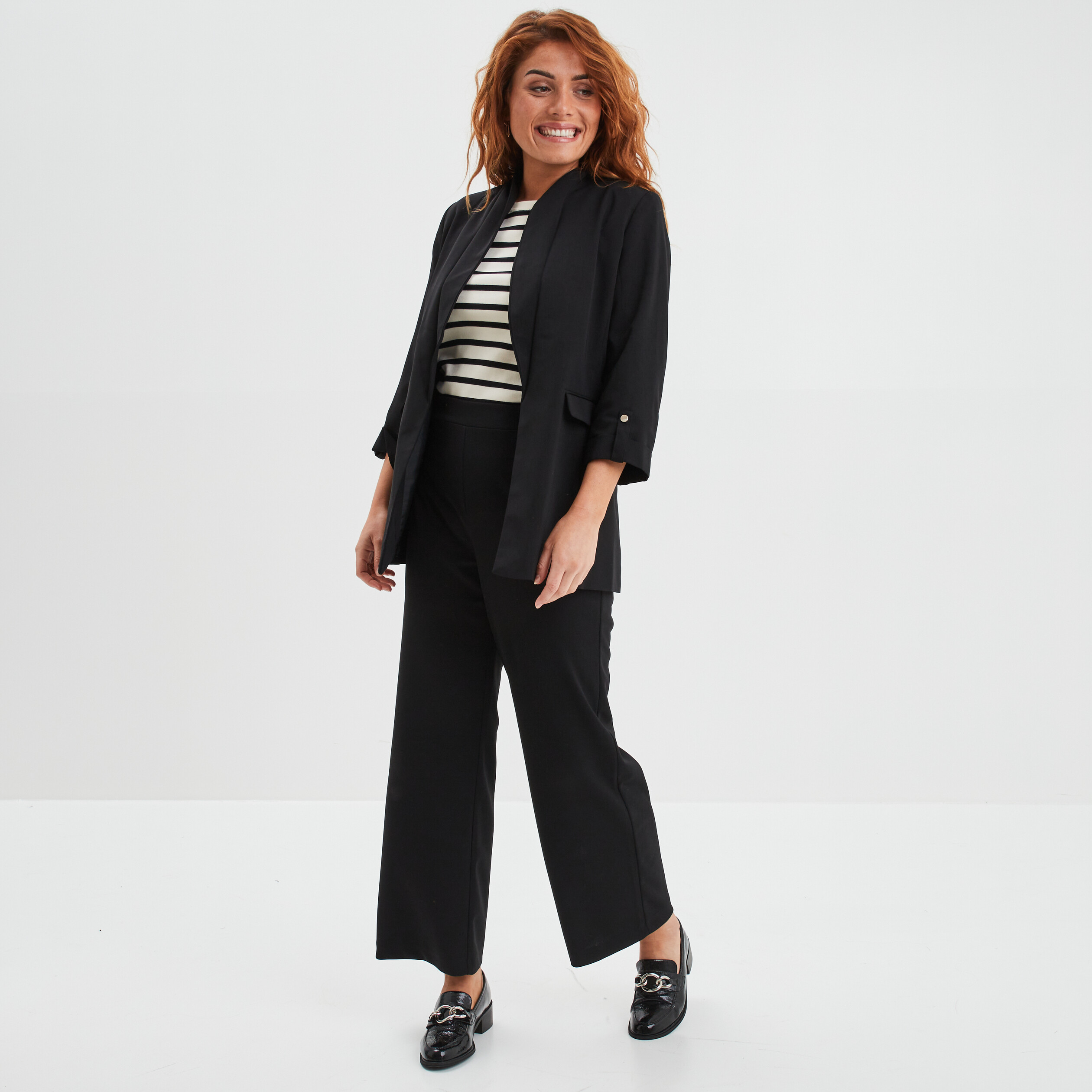 Veste blazer manches 3 4 droite noir femme | La Halle