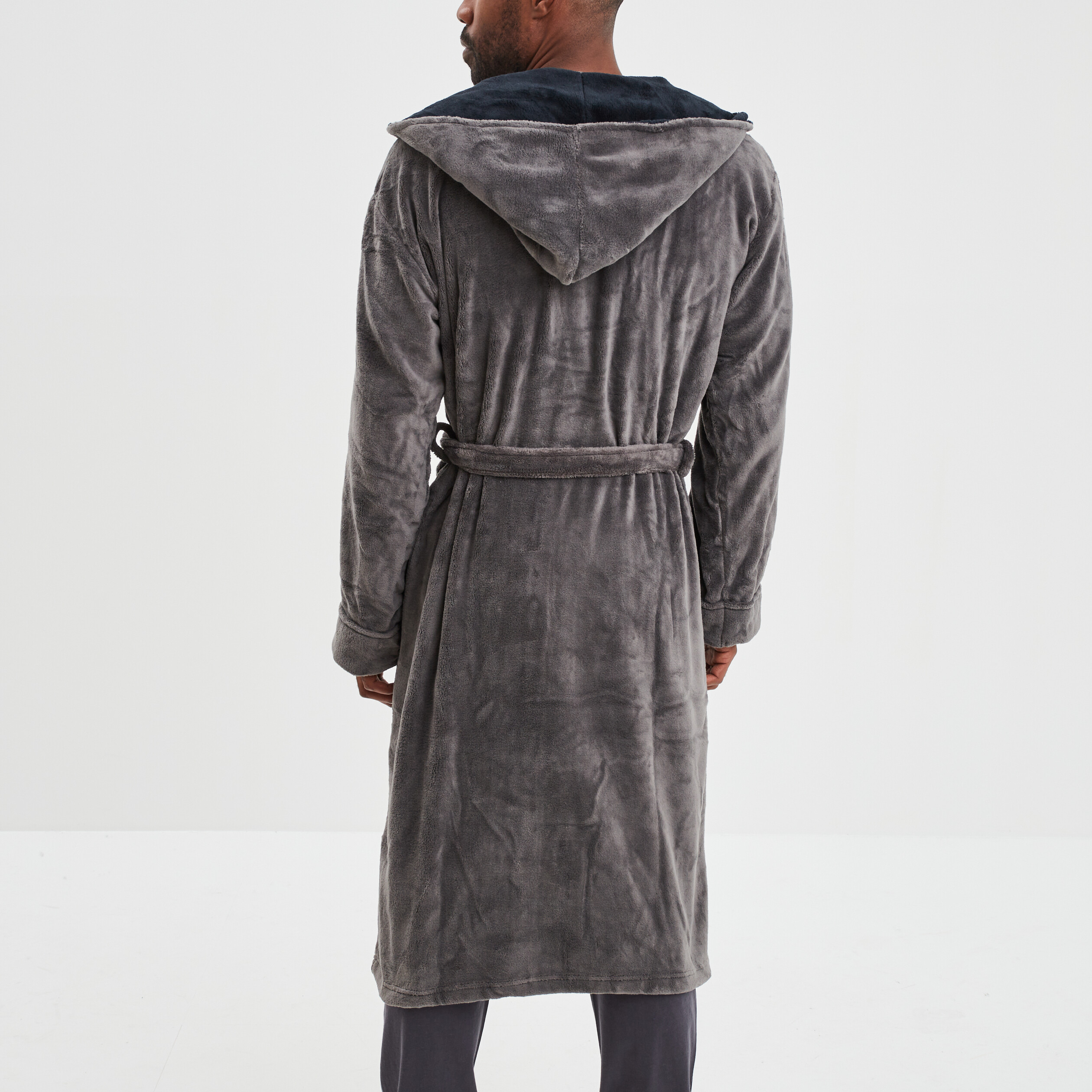 Peignoir long col châle gris foncé homme | La Halle