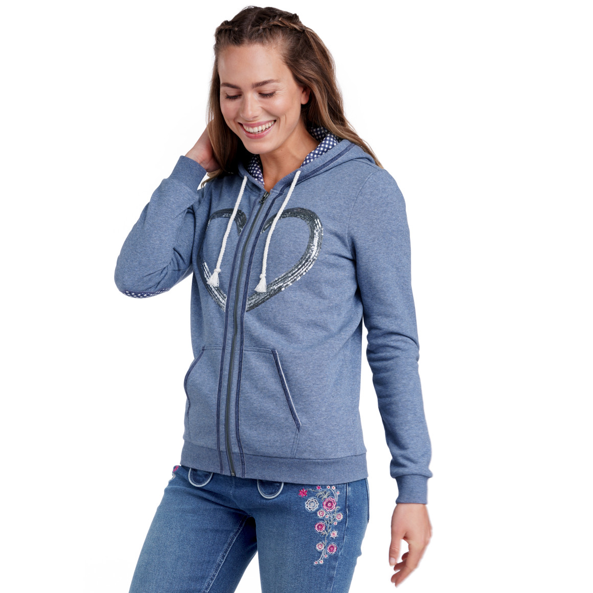 Damen Sweatjacke mit Pailletten-Herz