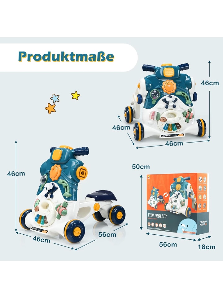 COSTWAY 3 in 1 Lauflernwagen 6-36 Monaten in Blau günstig kaufen 46 cm