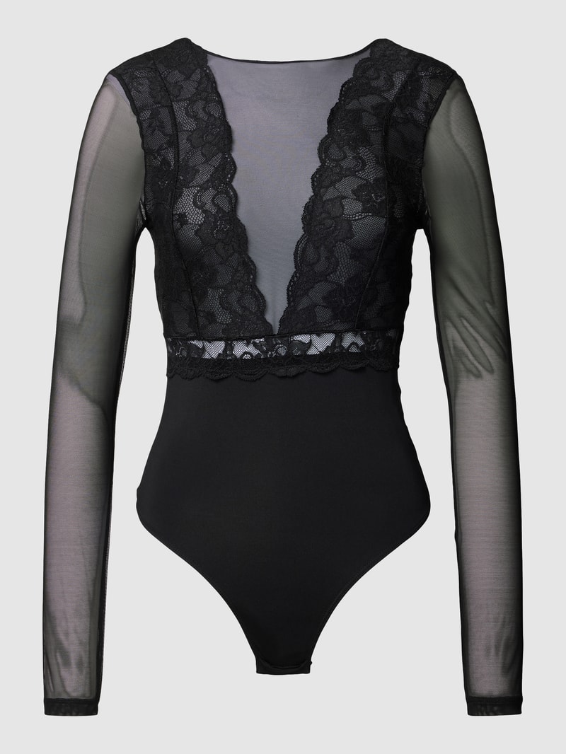 Body mit Spitzenbesatz Modell 'Sicca' in schwarz