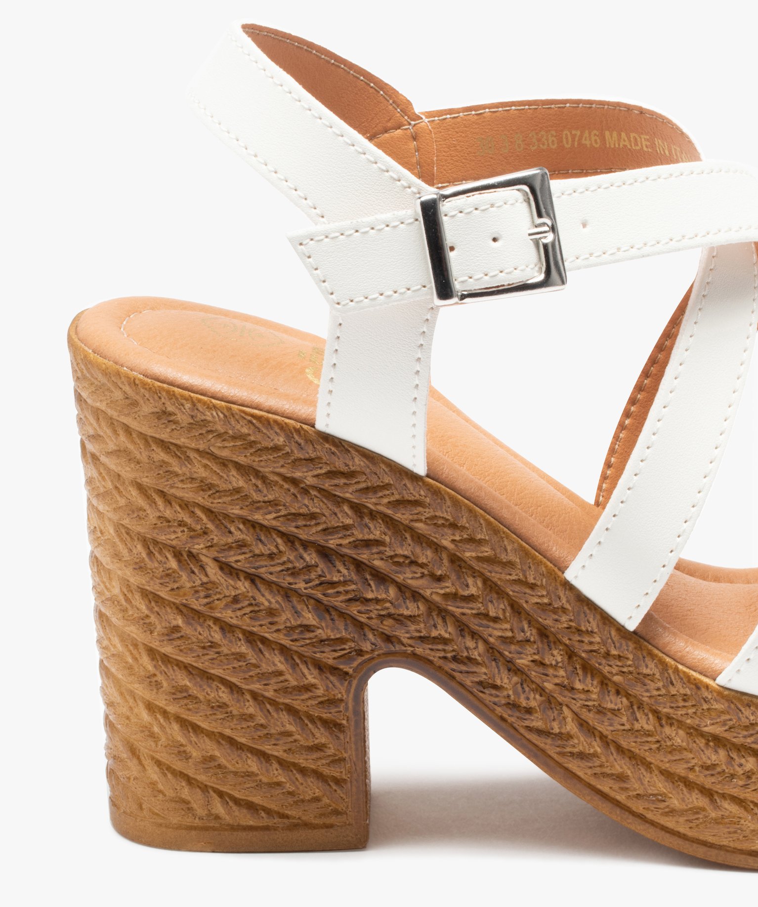 Sandales femme à talon plateforme et semelle tressée blanc | GEMO
