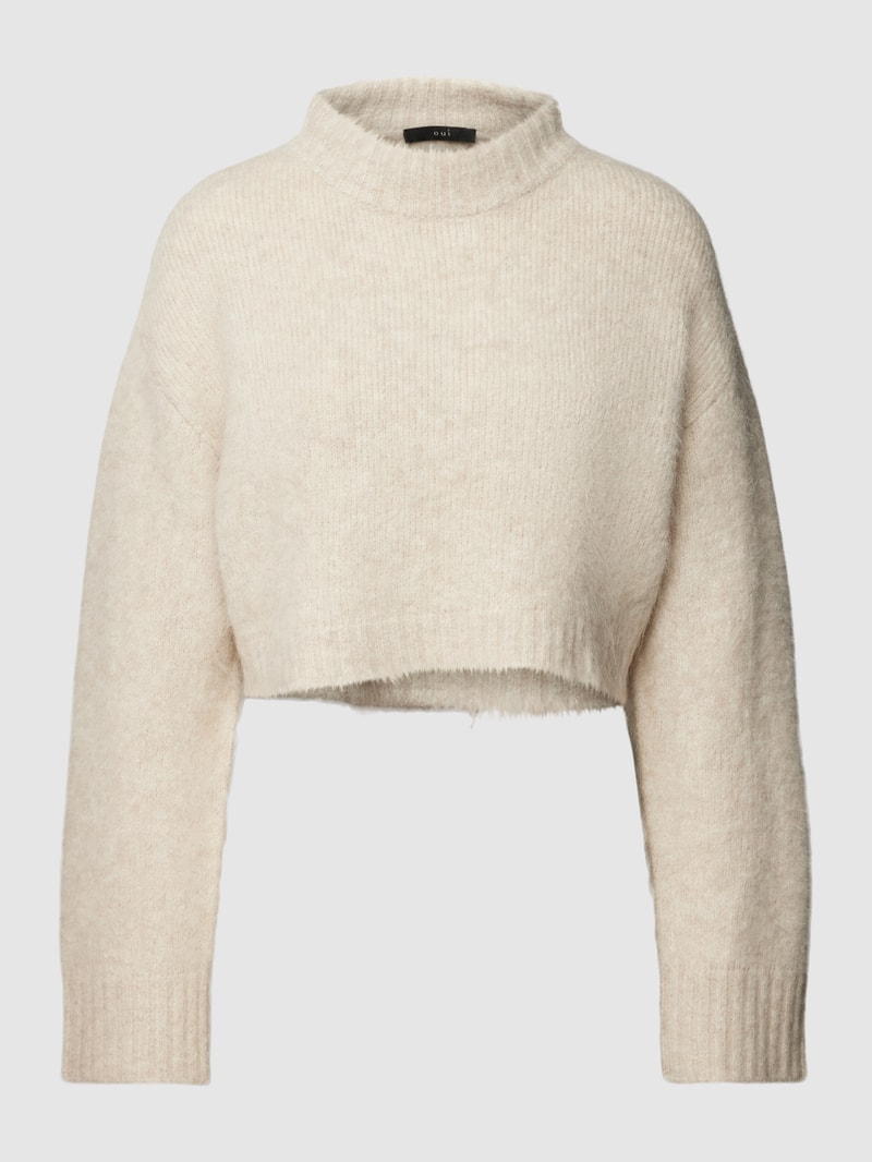 Cropped Strickpullover mit Stehkragen in offwhite
