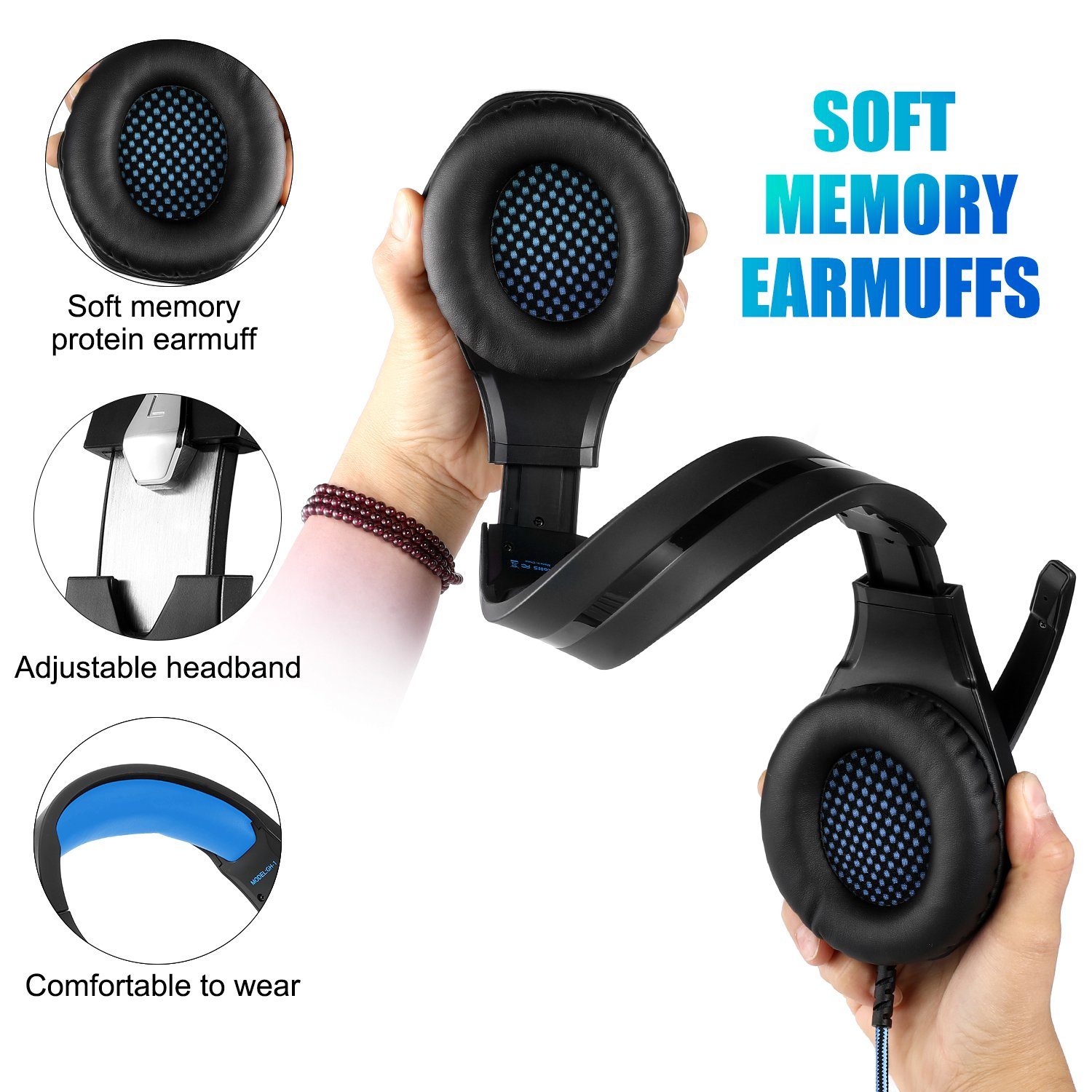 Mutoy Gaming Headset für PC,PS4,PS5,Xbox One,Xbox Series X,Nintendo Switch Gaming-Headset (3.5mm Noise Cancelling Gaming Kopfhörer mit Mikrofon, LED Leuchten und Soft Memory Ohrenschützer)