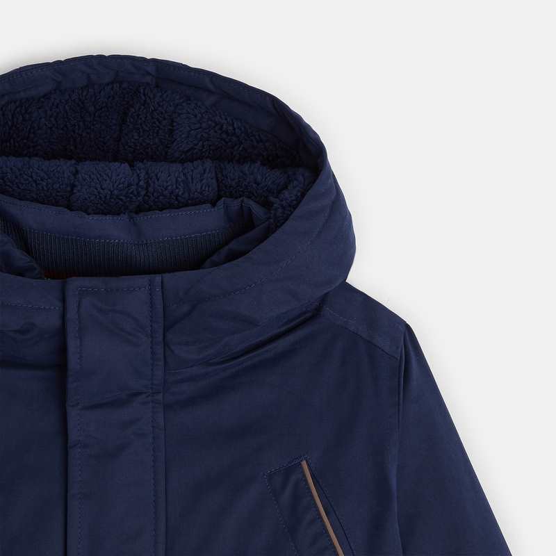 Parka doublée en moumoute sherpa bleu garçon