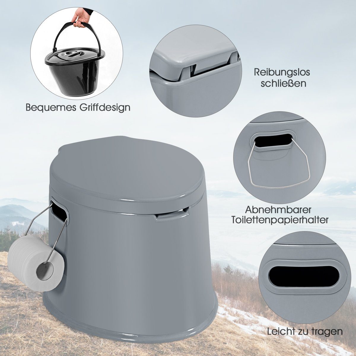 COSTWAY Campingtoilette, mit tragegriff und Toilettenpapierhalter, 41x49x34cm