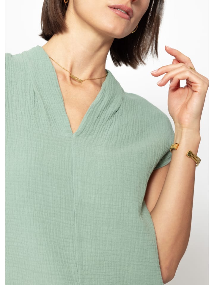 SASSYCLASSY Musselin Shirt mit V-Ausschnitt in Grün günstig kaufen