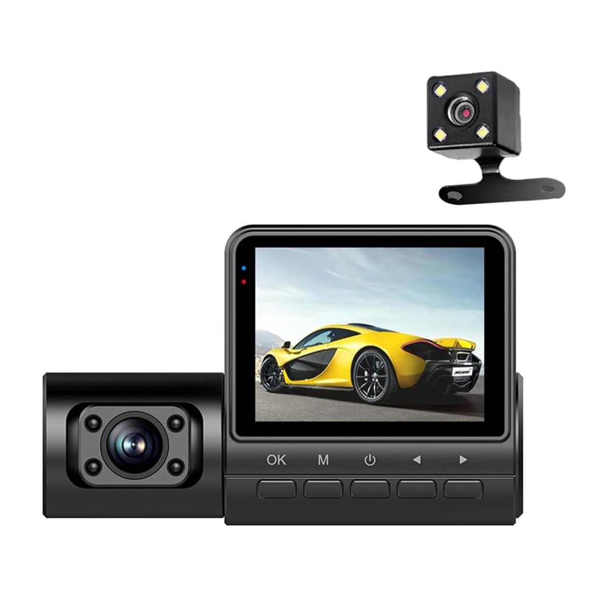 Yoyaxi Dreilinsen-Fahrtenschreiber für Front- und Rückdeckung Dashcam (Infrarot-Nachtsicht, Bewegungserkennung, Schleifen-Aufnahme)
