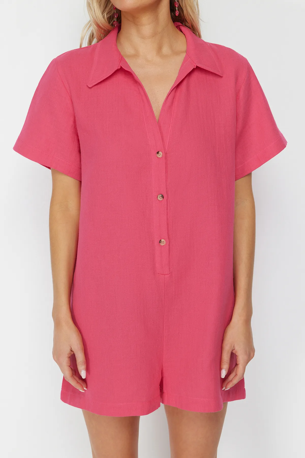 Trendyol Collection  Fuchsia Wide Fit Overall aus gewebtem Musselin aus 100 % Baumwolle TBESS23TU00001