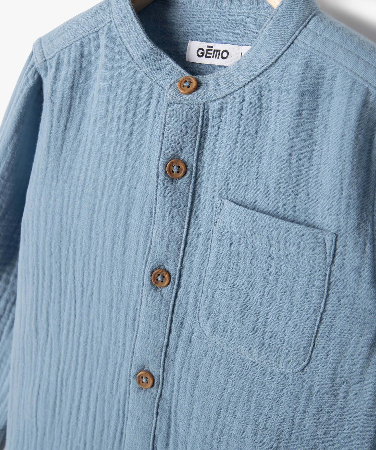 Chemise bébé Garçon à manches longues en double gaze bleu | GEMO