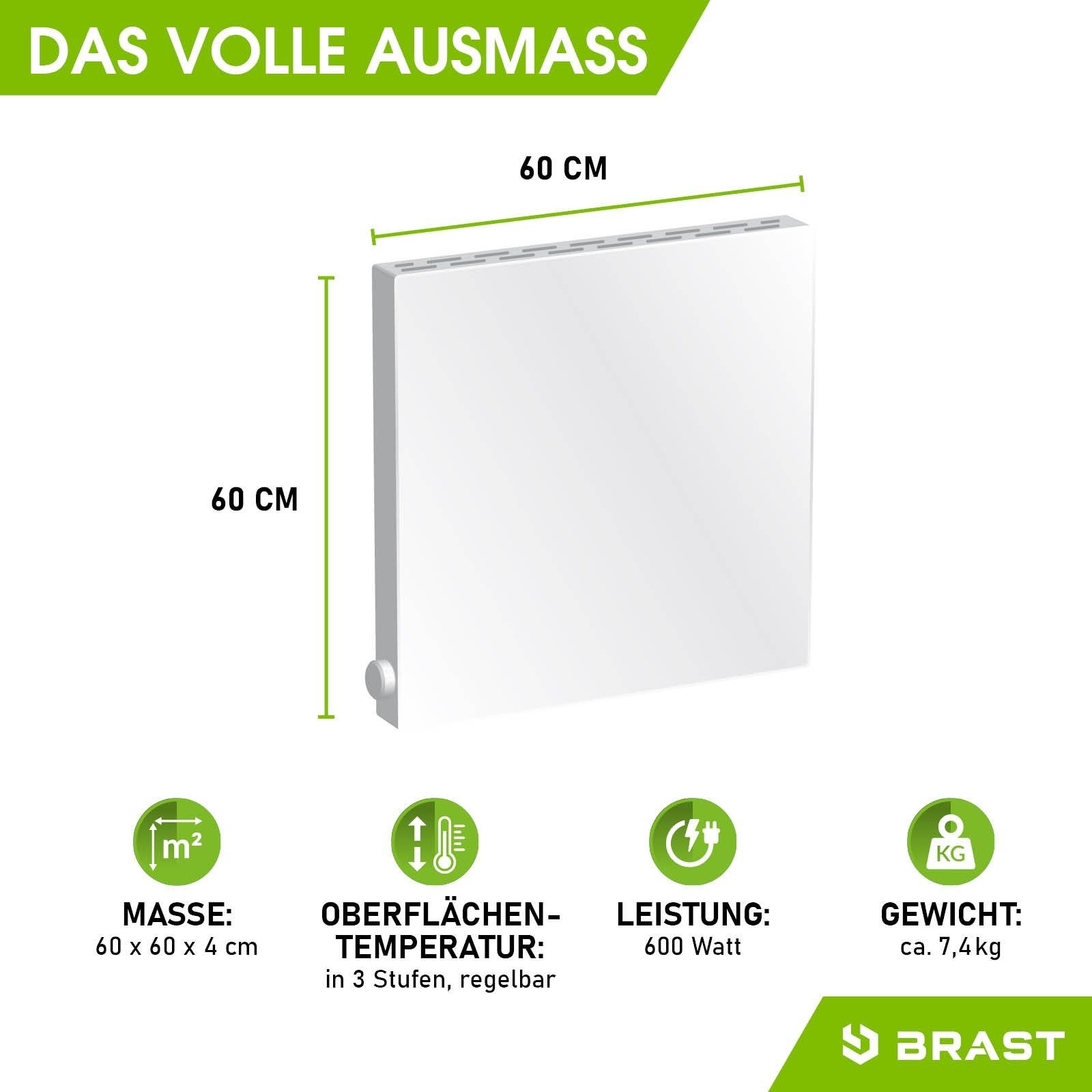 BRAST Infrarotheizung Hybridheizung mit Thermostat 600 Watt inkl. Thermostat Wandhalterungen, Made in Europe 2in1 Funktion Konvektionsheizung & Infrarotheizung
