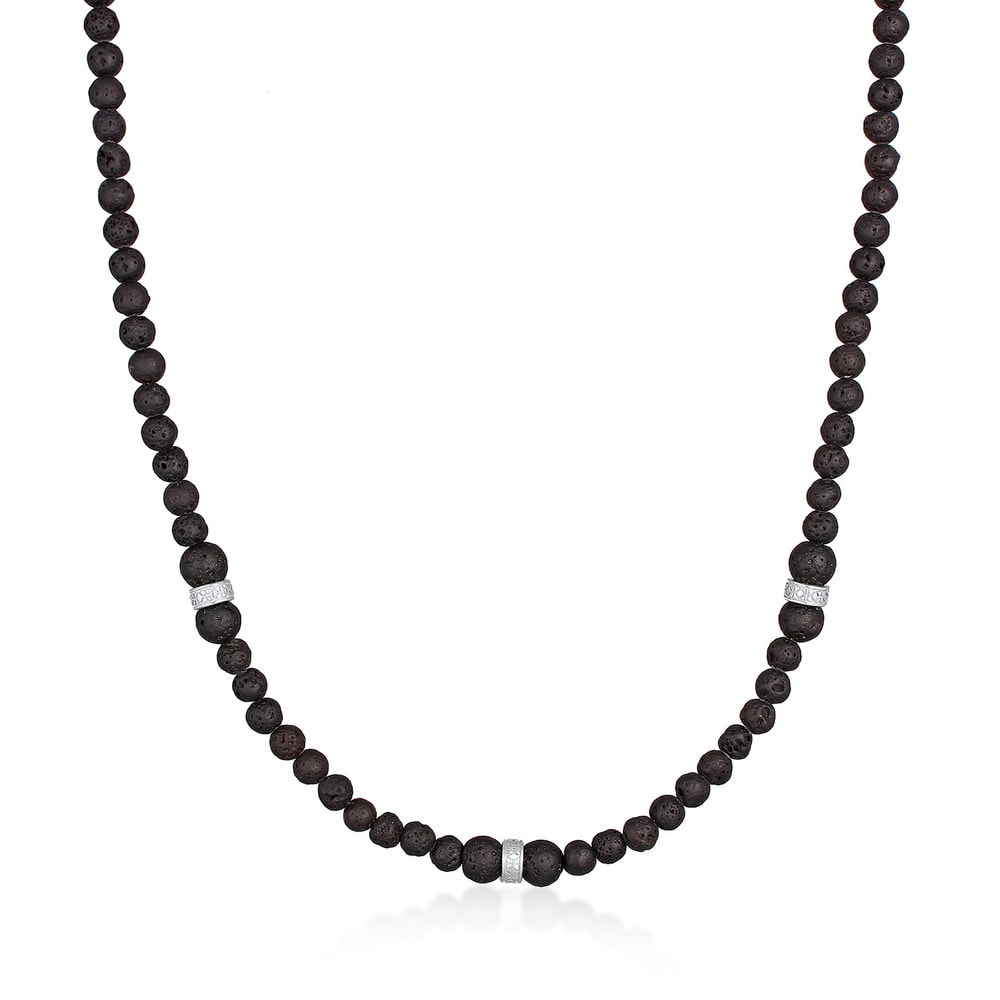 KUZZOI KUZZOI Collier Hommes Vintage surfeur Tendance avec des boules de lave en Argent  collier