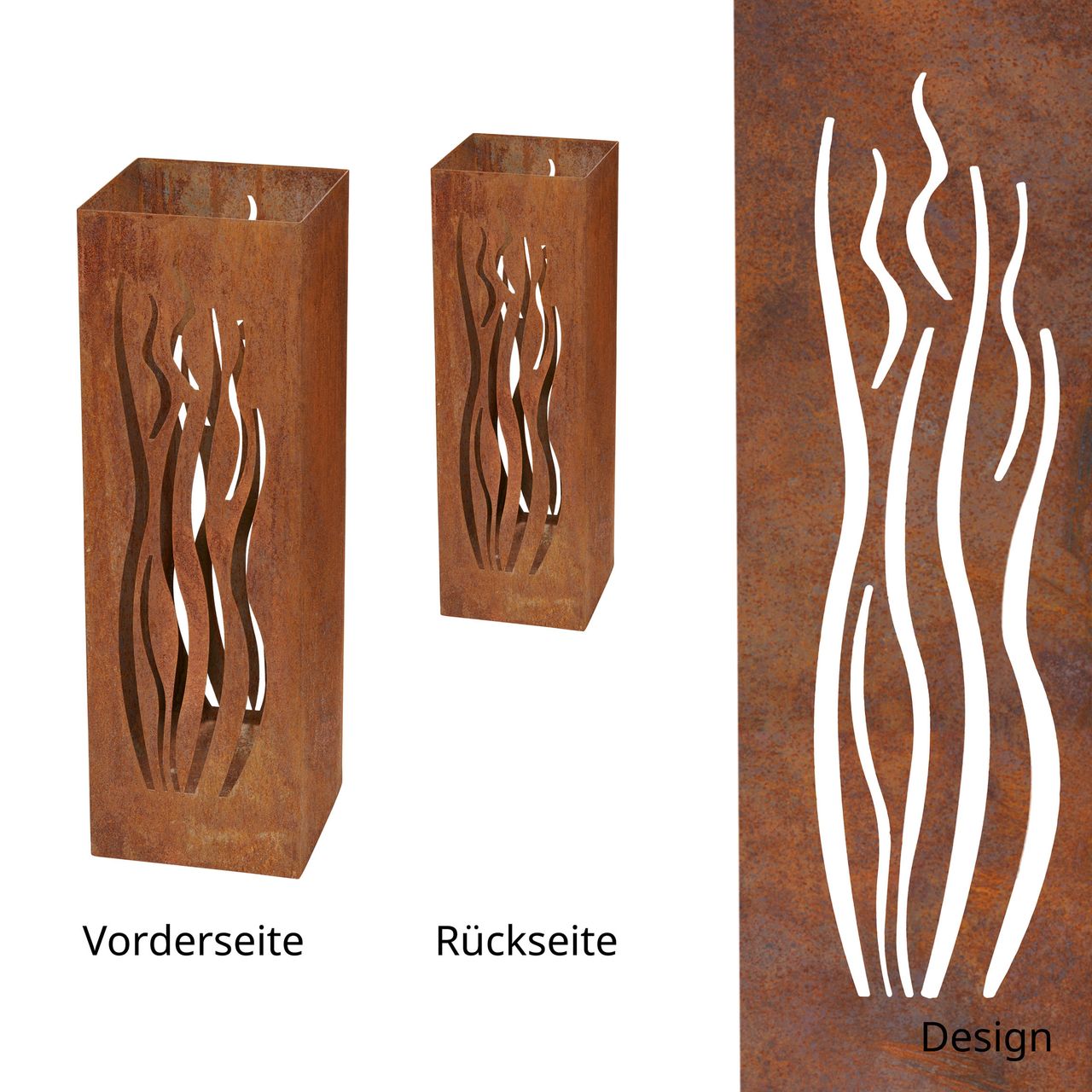Weles Feuersäule,16 x 16 x 50 cm Design Flammen, Edelrost