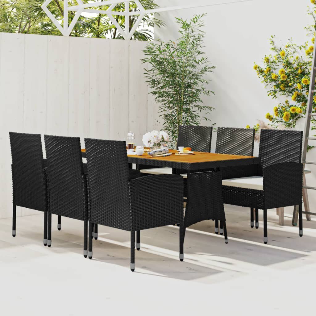 vidaXL Garten-Essgruppe 7-tlg. Garten-Essgruppe Poly Rattan Schwarz, (7-tlg)