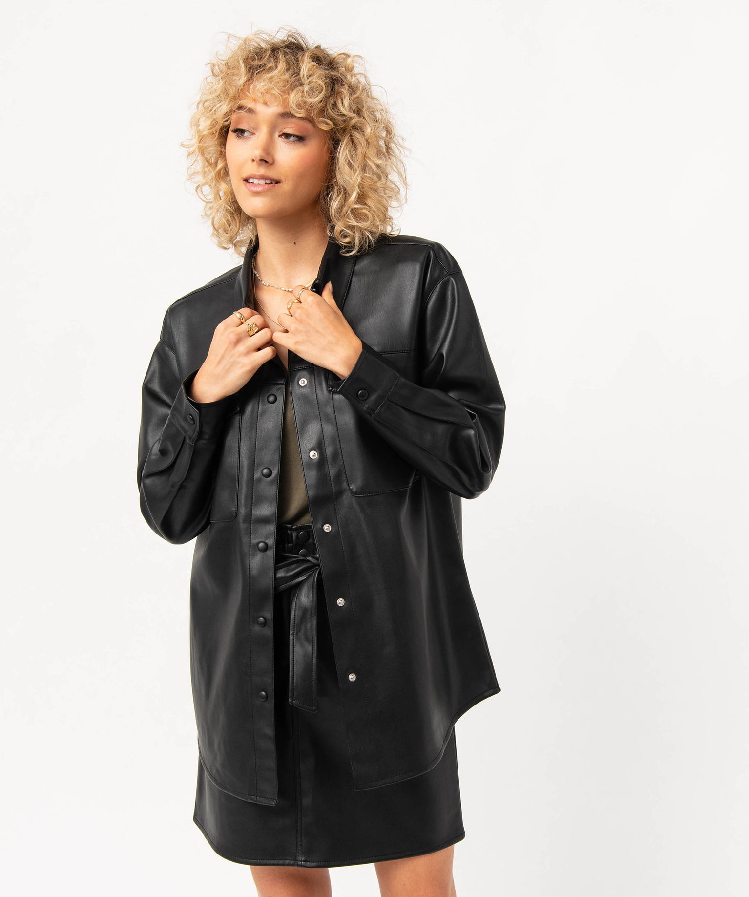 Chemise à manches longues en synthétique imitation cuir fe... noir | GEMO