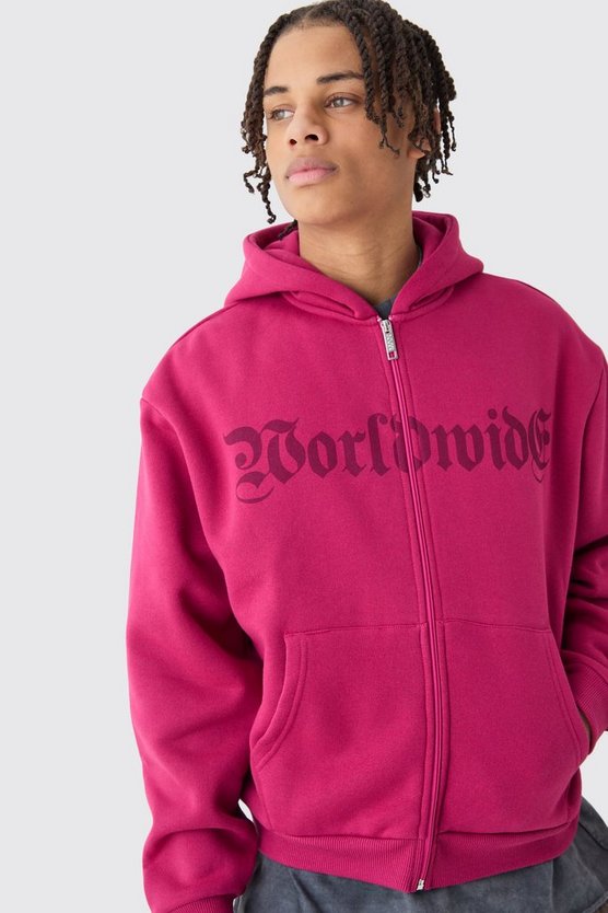 Kastiger Oversize Worldwide Hoodie mit Reißverschluss