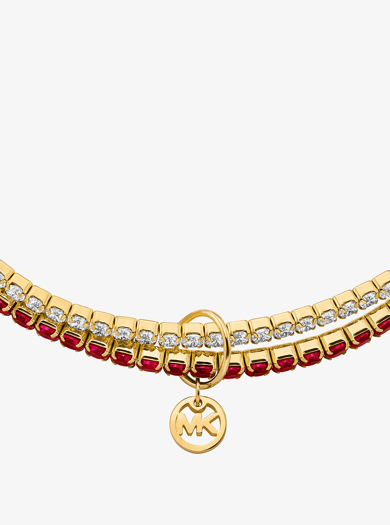 Cubic Zirconia Double Wrap Stretch Tennis Bracelet - GOLD/RUBY