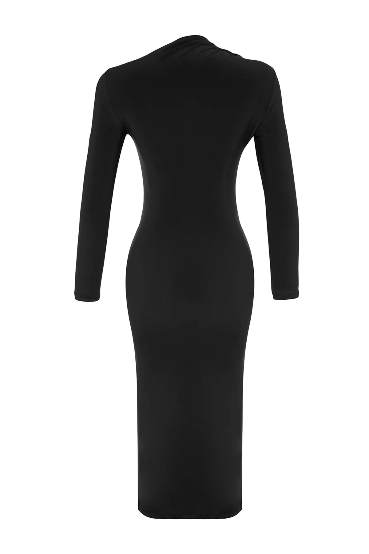 Trendyol Collection  Schwarzes, eng anliegendes, dehnbares Midi-Strickkleid mit Ausschnitten TWOAW24EL00142