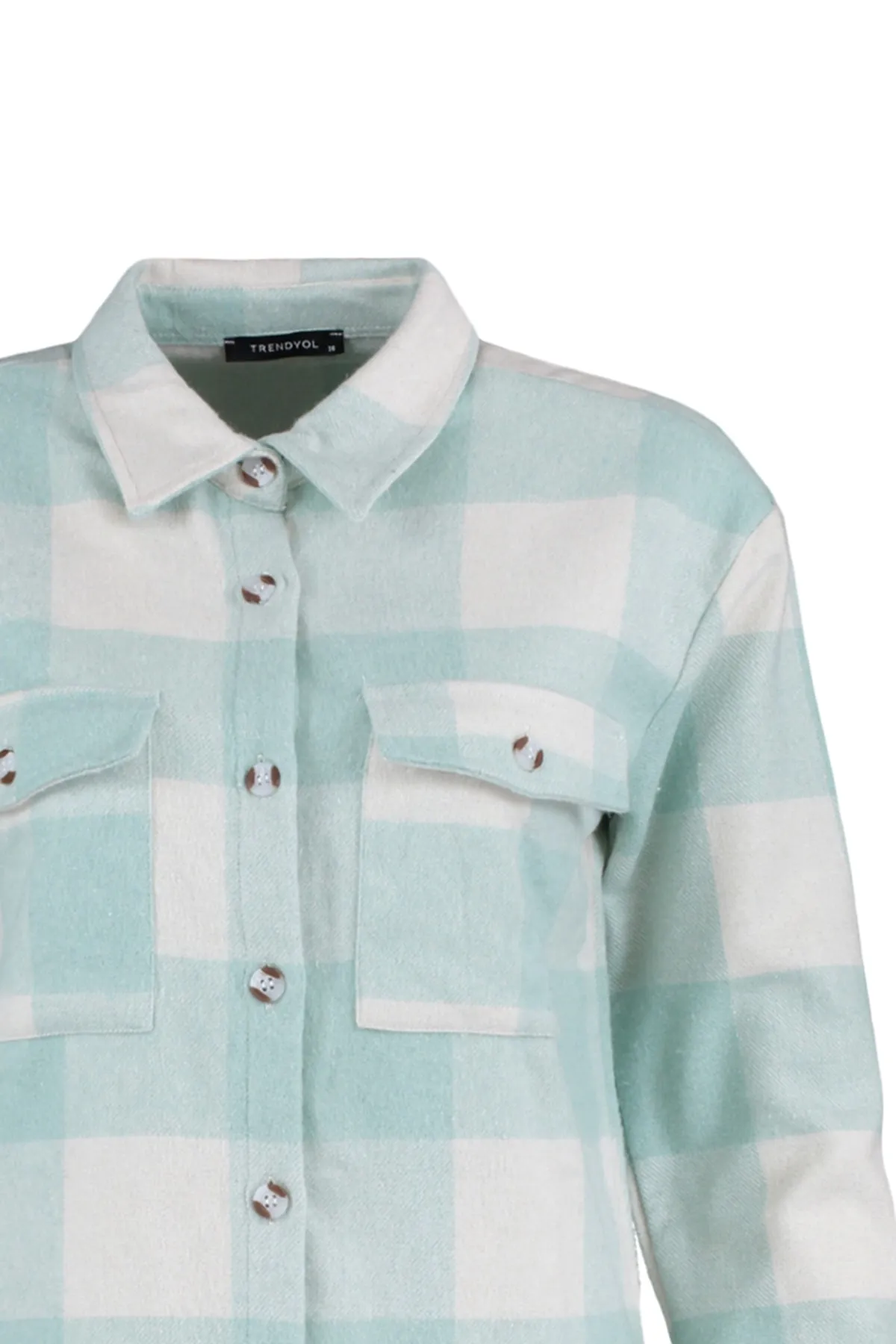 Trendyol Modest  Mintgrünes, kariertes, gemustertes, gewebtes Holzfäller-Winterhemd TCTAW23TG00004