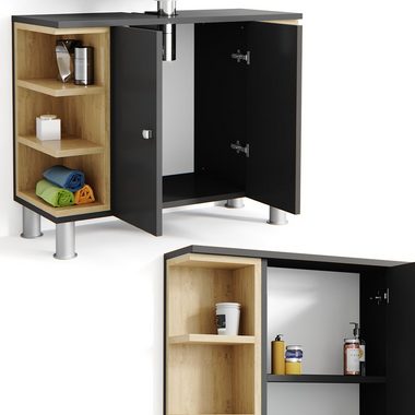 Vicco Badmöbel-Set Badezimmerset AQUIS Sonoma / Anthrazit Set 1, (2-er Set, 2-St., 2-er Set)
