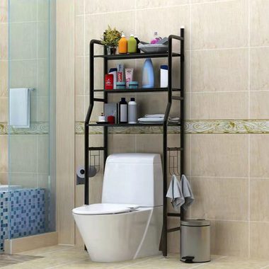 Vicbuy Badregal Standregal mit 3 Haken, 3 Etagen Stahl Toilettenregal, WC-Regal, Metall Badezimmerregal, Aufbewahrungsregal, Waschmaschinenregal, für Badezimmer, 153*48*26cm