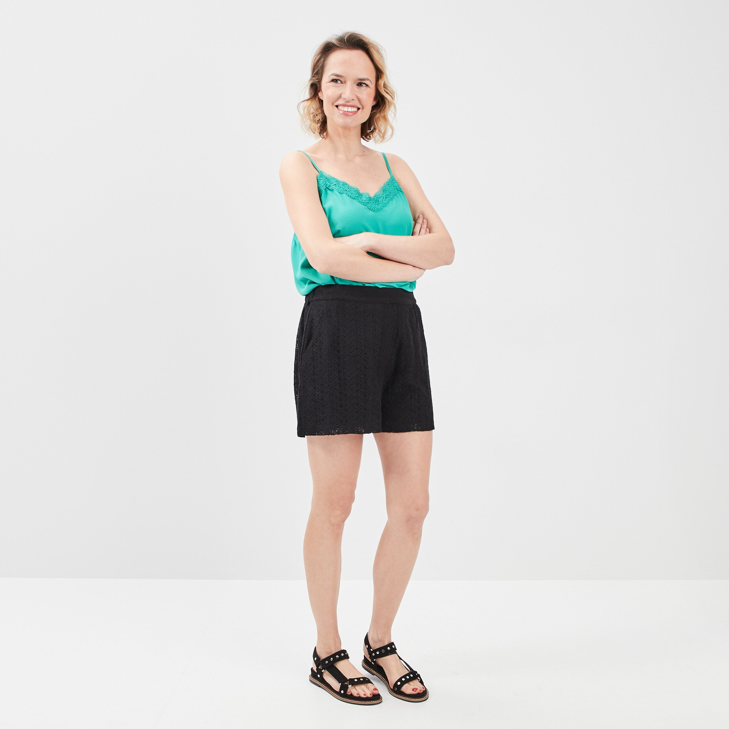 Short droit en dentelle noir femme | La Halle