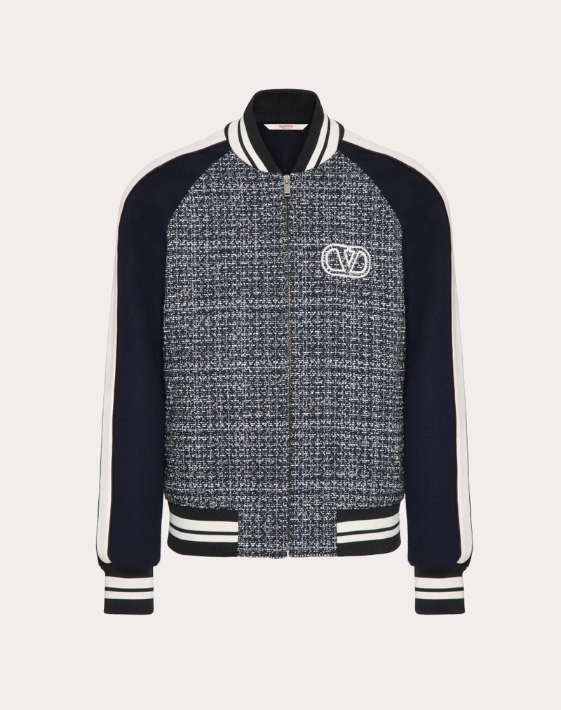Jaqueta bomber em tweed de algodão e viscose com patch exclusivo Vlogo.
