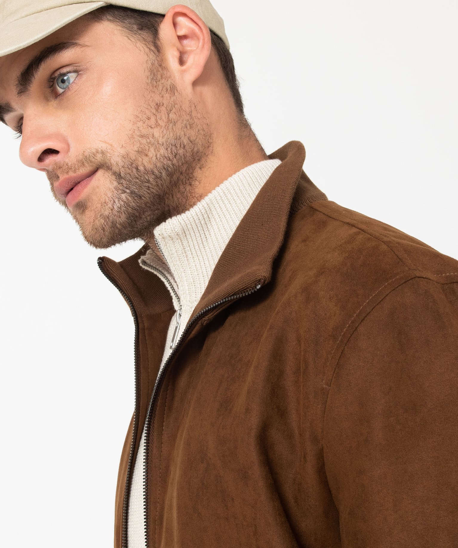 Blouson suédine à col montant homme marron | GEMO
