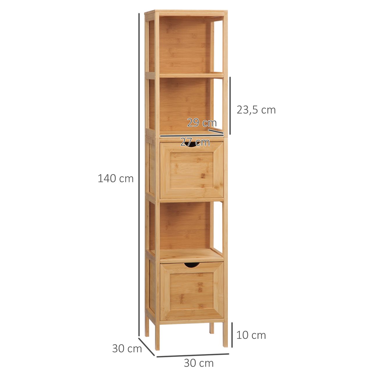 kleankin Badezimmerschrank, Beistellschrank aus Bambus, Hochschrank, Kippschutz
