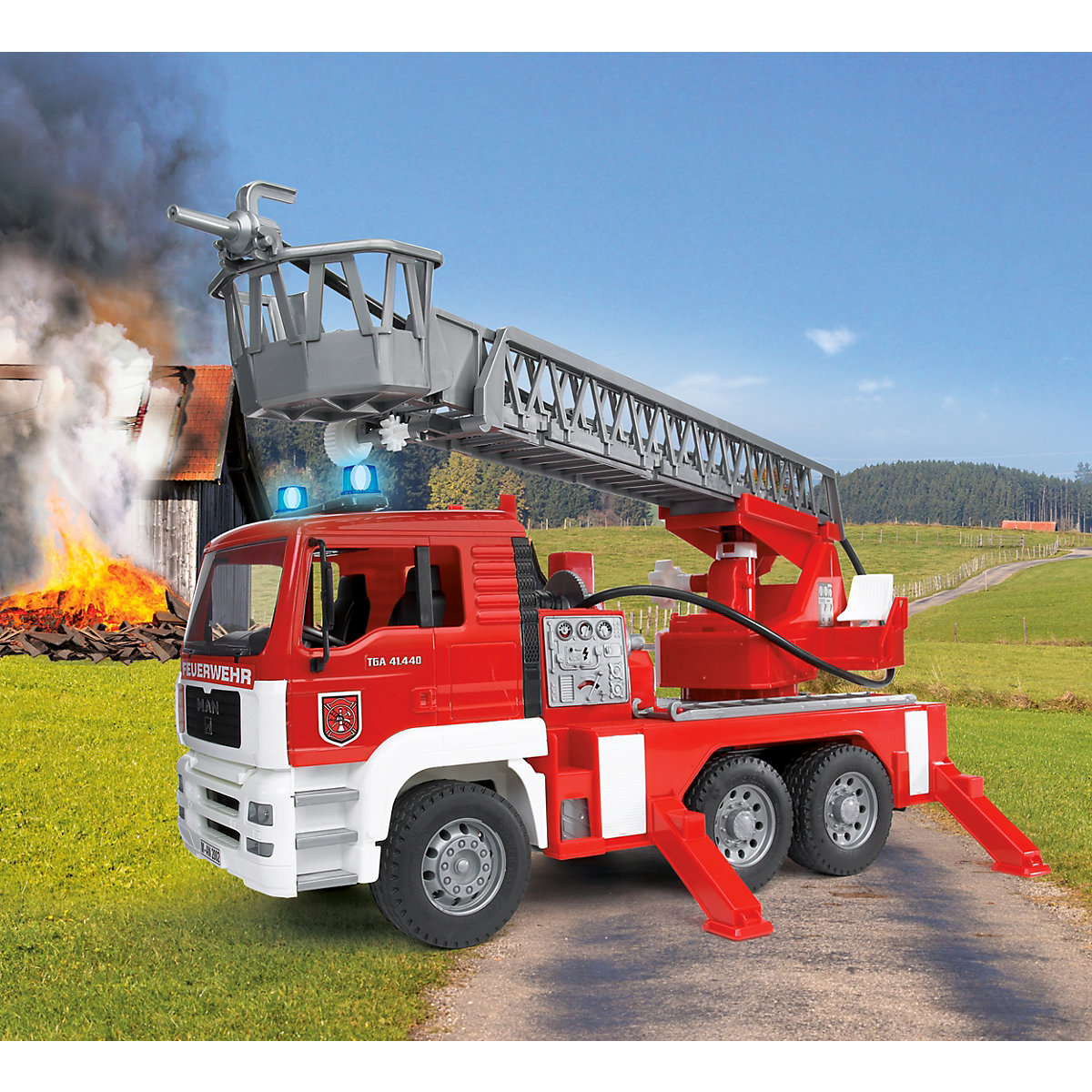 BRUDER 02771 TPS MAN Feuerwehr m. Drehleiter, Licht und Sound