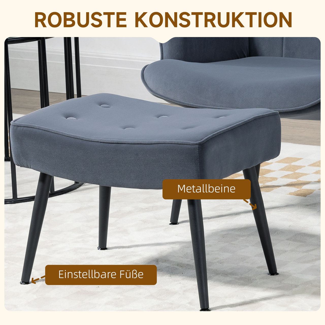 HOMCOM Relaxsessel mit Fußhocker, Relaxstuhl, Armlehensessel mit Hocker, Samt